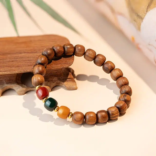 福柚 岁月静好 三色转运珠个性时尚森系国潮复古新中式 平安富贵绕指柔秋冬幸运配饰文玩盘串 #好运 花梨木 手串 男女同款情侣款