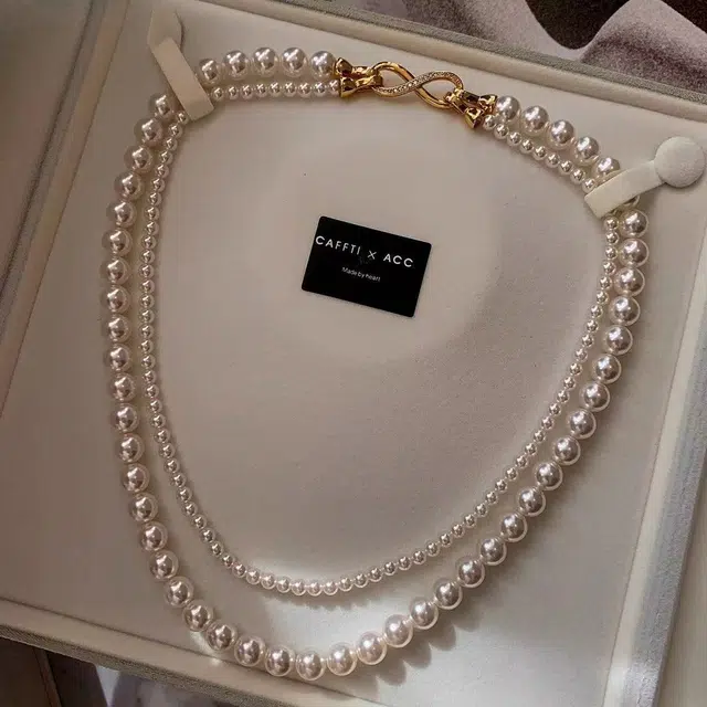 福柚 双层微镶锆石施家珍珠 铜镀金  气质颈链轻奢小众简约设计感高级时尚潮流锁骨链 合金 项链 女款