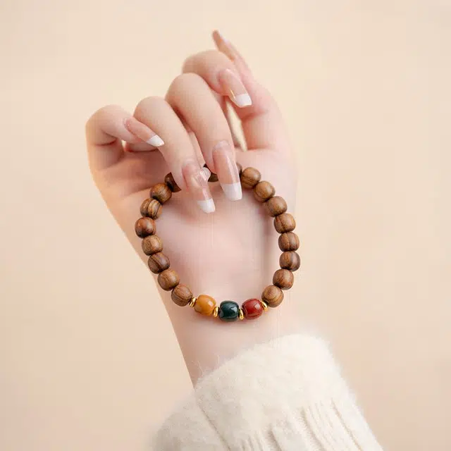 福柚 岁月静好 三色转运珠个性时尚森系国潮复古新中式 平安富贵绕指柔秋冬幸运配饰文玩盘串 #好运 花梨木 手串 男女同款情侣款