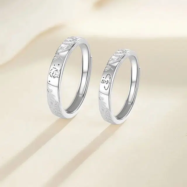 福柚 【免费刻字 代写贺卡】真爱印记对戒可调节精致轻奢小众简约素圈百搭告白约会礼盒 合金 戒指 男女同款情侣款