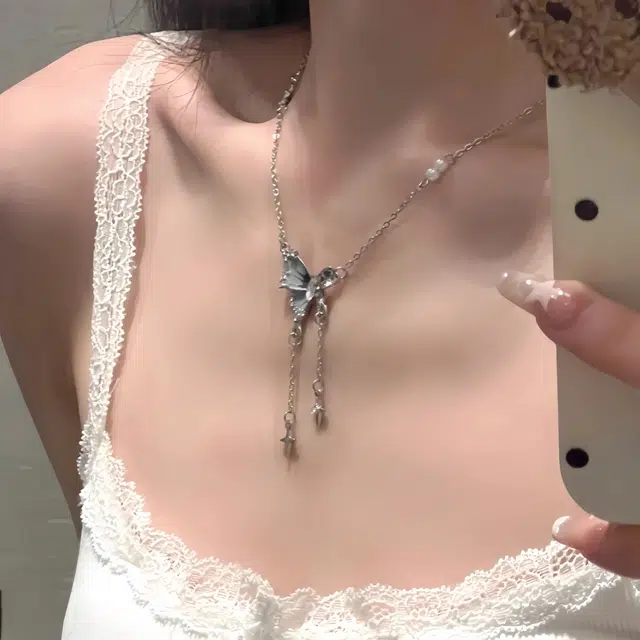 福柚 【可定制 刻字】蝴蝶 福蝶守护 甜美可爱小清新翩翩蝴蝶仙美精致绚丽灵动流苏少女感#好运 合金 项链 女款