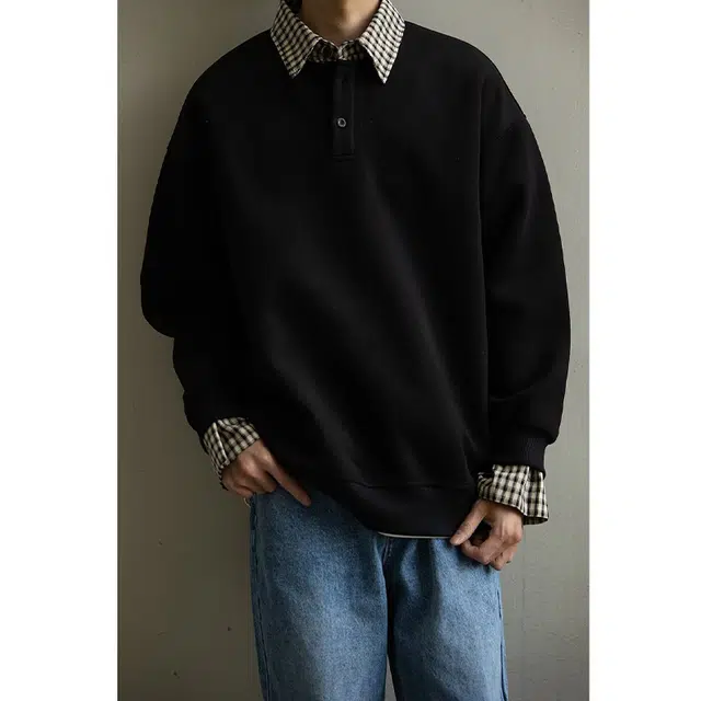 拓菲 格子拼接假两件男设计感衬衫领外套秋季潮流宽松情侣上衣卫衣 男女同款