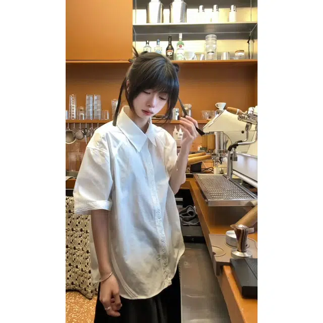 拓菲 永生花刺绣设计感小众纯色翻领休闲高级短袖衬衫 男女同款