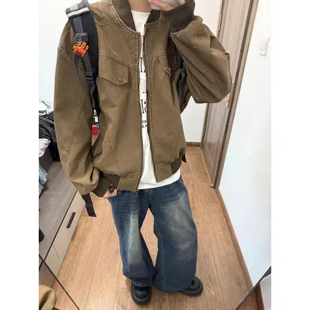 拓菲  美式痞帅休闲潮流复古水洗做旧工装长袖夹克外套 男女同款