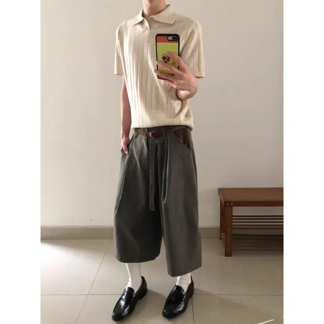 拓菲 麂皮打褶千鸟格拼接老钱风剑道七分短西裤休闲短裤 男女同款