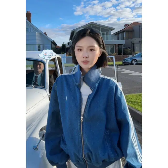 拓菲  美式复古三道杠秋季刺绣棒球服设计感高级短宽夹克牛仔外套男 男女同款