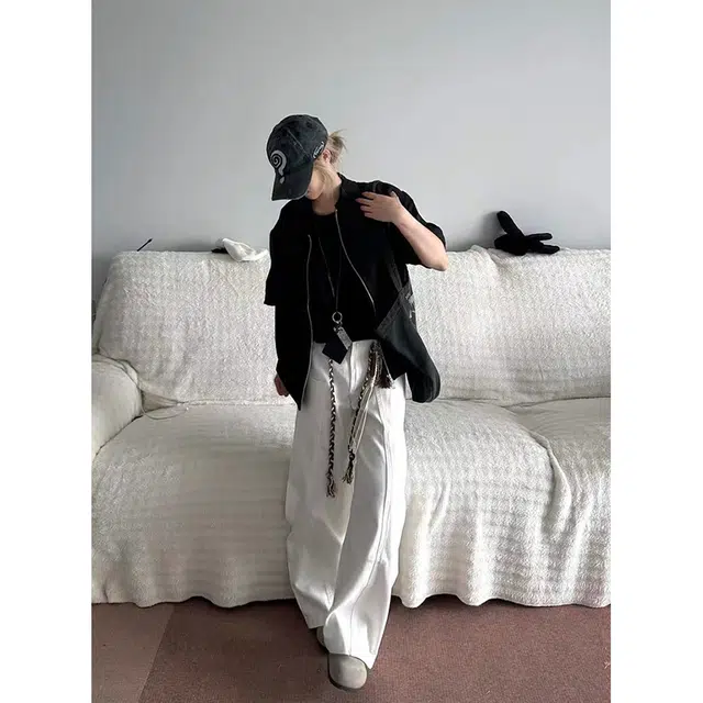 拓菲 双开拉链肌理感翻领短袖衬衫 男女同款