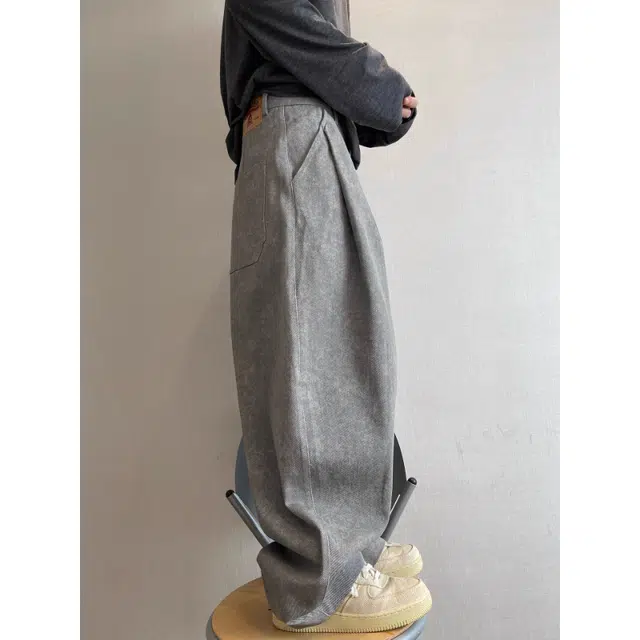 拓菲 秋季复古重水洗水泥色扎染灰色廓形宽松帆布工装裤男 男女同款