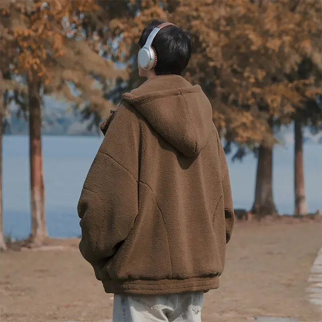 拓菲 羊羔毛外套男款秋冬季连帽复古棉袄加厚保暖羊羔绒棉衣棉服 男女同款