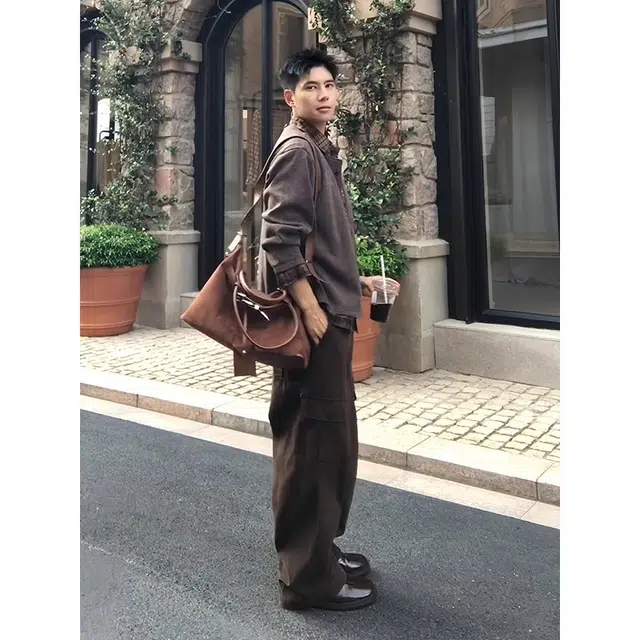 拓菲 秋季高端设计感拼接假两件纽扣开衫男士宽松轻奢外套针织衫 男女同款