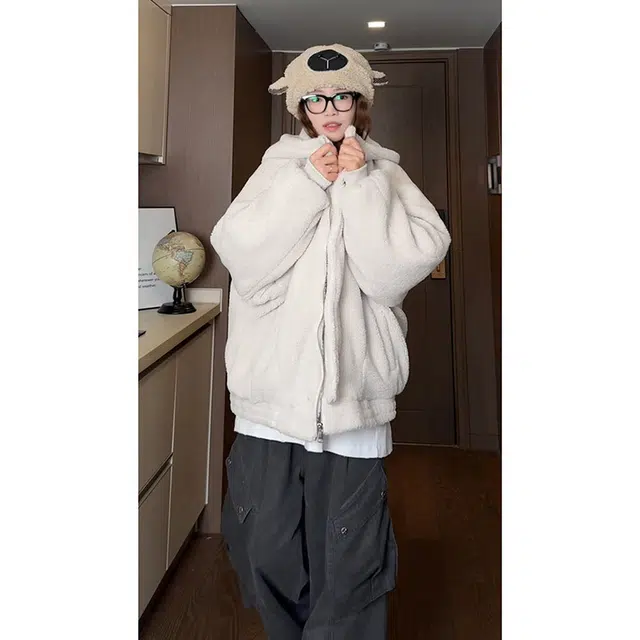 拓菲 连帽羊羔绒外套男士冬季款加绒加厚羊羔毛棉衣宽松棉服 男女同款