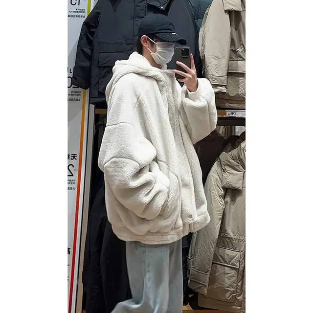 拓菲 连帽羊羔绒外套男士冬季款加绒加厚羊羔毛棉衣宽松棉服 男女同款