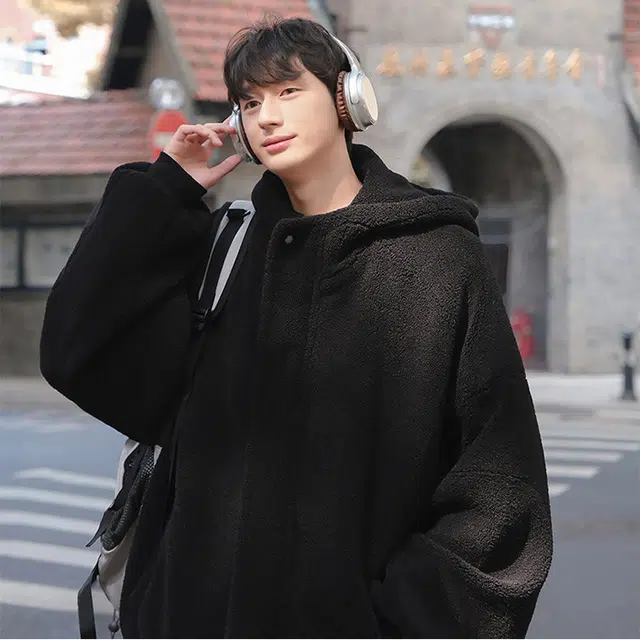 拓菲 羊羔绒棉衣外套男冬季款加厚保暖日系潮牌冬装连帽棉服 男女同款