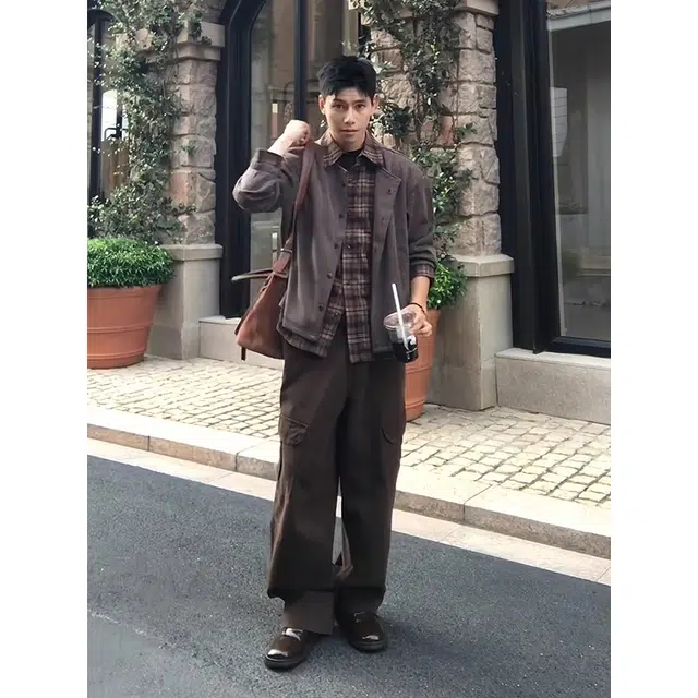 拓菲 秋季高端设计感拼接假两件纽扣开衫男士宽松轻奢外套针织衫 男女同款