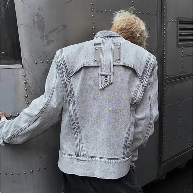 寻星记 美式复古高街风立领短款宽松大码遮肉显瘦舒适百搭机车潮流夹克牛仔外套 男女同款