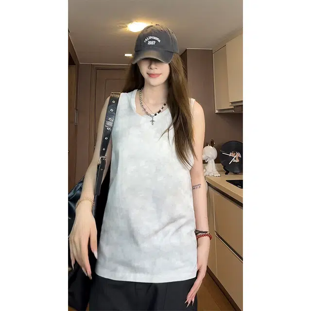 拓菲 美式复古运动扎染轻薄百搭坎肩无袖背心 男女同款