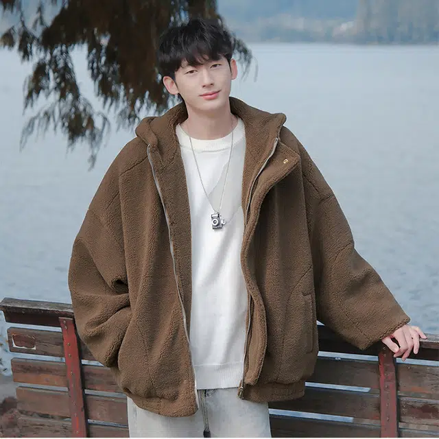 拓菲 羊羔毛外套男款秋冬季连帽复古棉袄加厚保暖羊羔绒棉衣棉服 男女同款