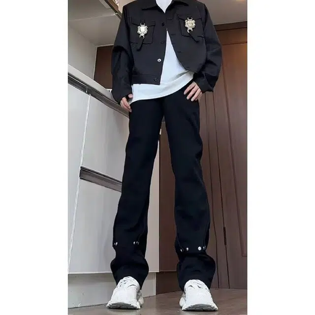 拓菲 美式机能潮高街微喇裤潮宽松直筒牛仔裤 男女同款