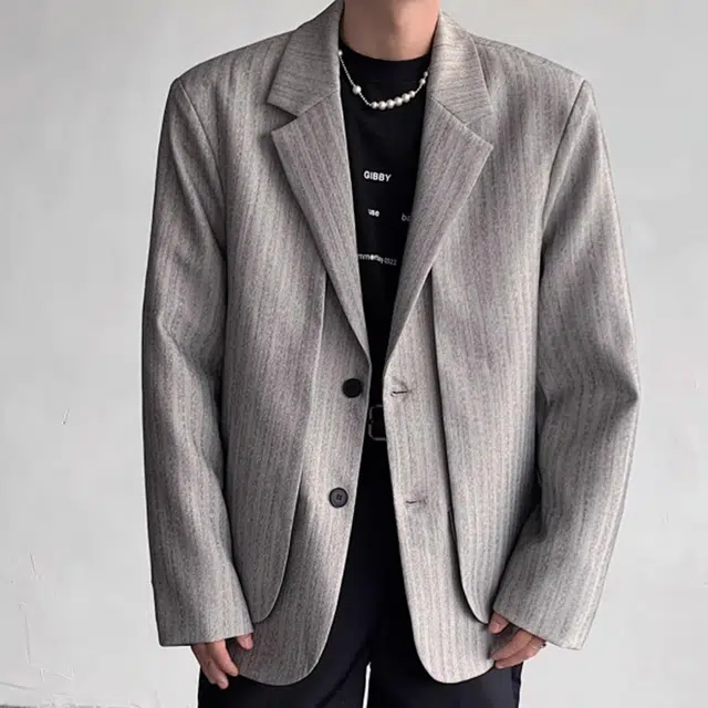 拓菲 假两件西服外套男款秋冬高级感痞帅老钱风垫肩成熟稳重西装 男女同款