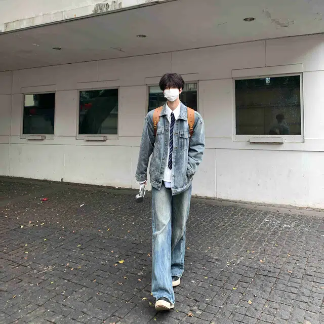 拓菲 美式潮牌闪电纹水洗情侣高级感宽松直筒阔腿裤牛仔裤 男女同款