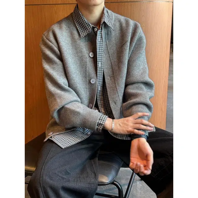 拓菲 假两件格子开衫外套男款慵懒高级感松弛感穿搭宽松休闲针织衫 男女同款