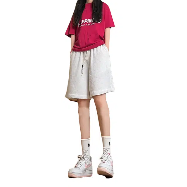 拓菲 彩虹海马毛潮牌小香风针织裤子设计感宽松五分休闲短裤 男女同款