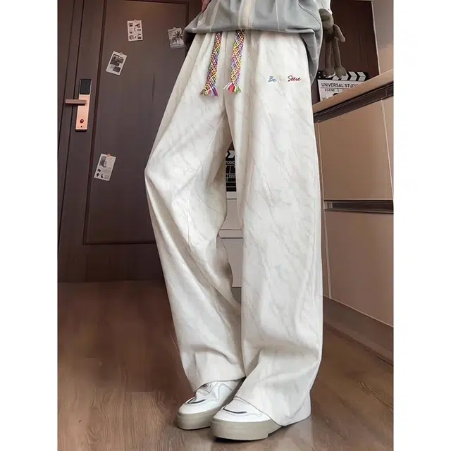 拓菲 美式灯芯绒裤子男款秋季潮牌扎染卫裤小众设计感彩色抽绳休闲裤 男女同款