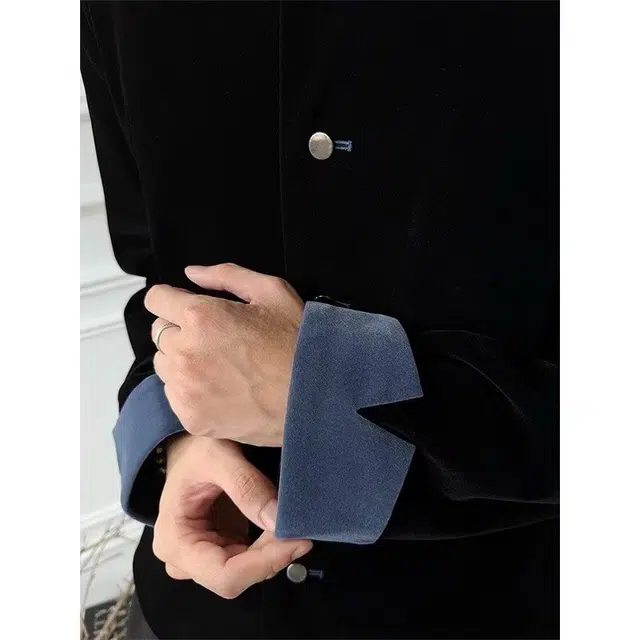 拓菲 黑色丝绒西装外套男款高级感痞帅中山装春秋季潮牌立领中国风唐装夹克 男女同款