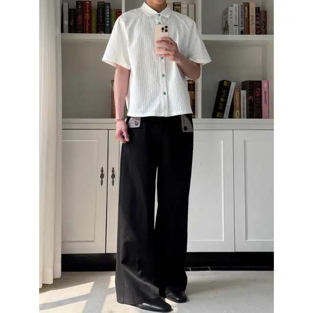 拓菲 绿松石肌理褶皱短袖设计感小众老钱上衣潮牌潮流高级感垂坠感凉感轻薄透气衬衫 男女同款