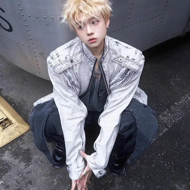 寻星记 美式复古高街风立领短款宽松大码遮肉显瘦舒适百搭机车潮流夹克牛仔外套 男女同款