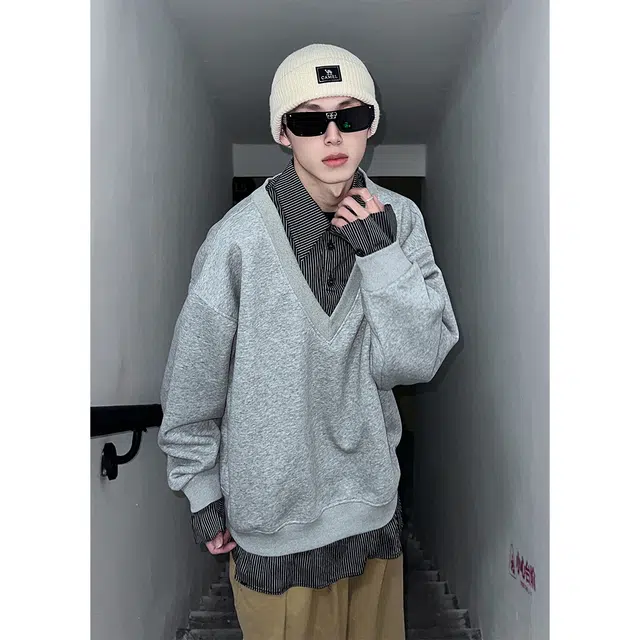 拓菲 设计感假两件拼接男春秋复古宽松时尚高级感上衣潮卫衣 男女同款