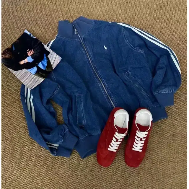 拓菲  美式复古三道杠秋季刺绣棒球服设计感高级短宽夹克牛仔外套男 男女同款