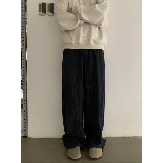 拓菲 美式复古条纹阔腿裤宽松直筒弯刀休闲裤痞帅百搭长裤 男女同款