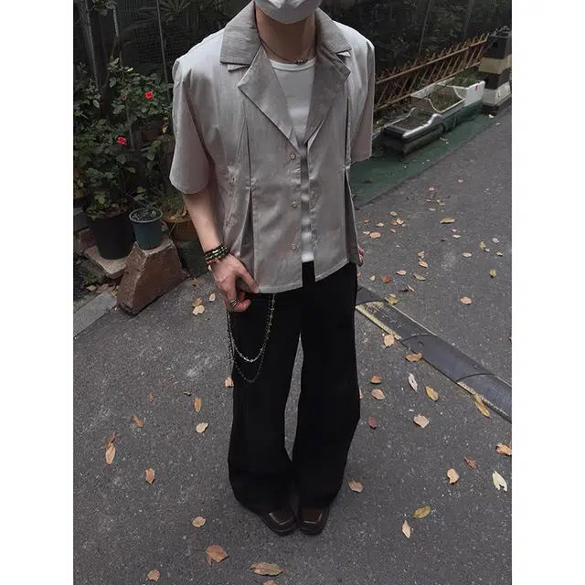 拓菲 解构几何西装领假两件短袖衬衫 男女同款
