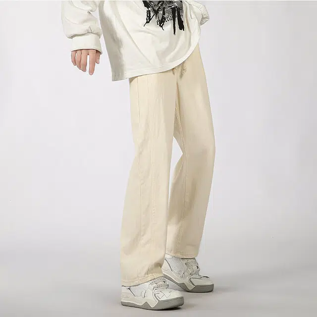 拓菲 纯色基础男春秋潮牌宽松抽绳阔腿长裤日系潮流高街百搭直筒工装休闲裤牛仔裤 男女同款