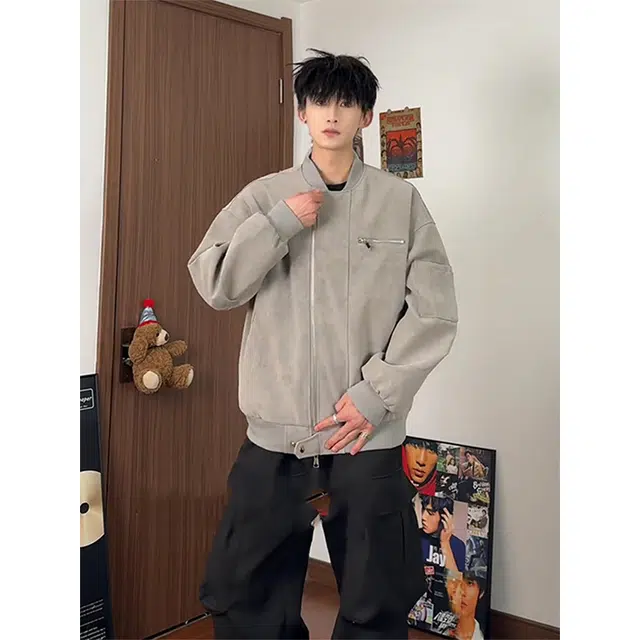 拓菲 高街扎染棒球服男秋季潮牌复古工装美式设计感休闲皮衣外套夹克 男女同款
