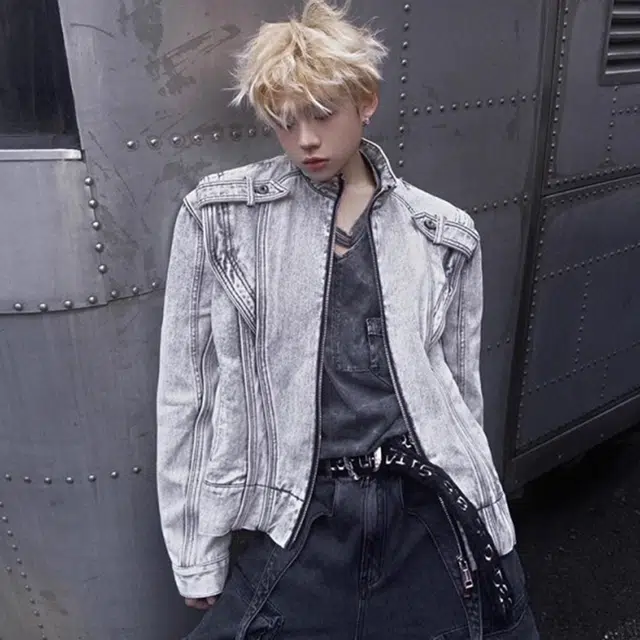 寻星记 美式复古高街风立领短款宽松大码遮肉显瘦舒适百搭机车潮流夹克牛仔外套 男女同款