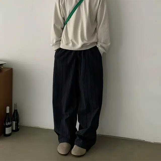 拓菲 美式复古条纹阔腿裤宽松直筒弯刀休闲裤痞帅百搭长裤 男女同款