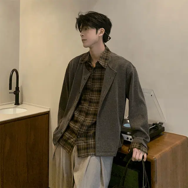 拓菲 美拉德外套男秋季韩系慵懒风叠穿内搭上衣老钱风开衫夹克针织衫 男女同款