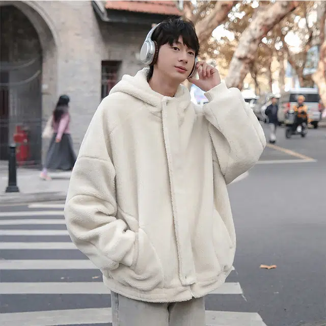 拓菲 羊羔毛外冬季加厚连帽棉衣高级感羊羔绒防寒机车服棉服 男女同款