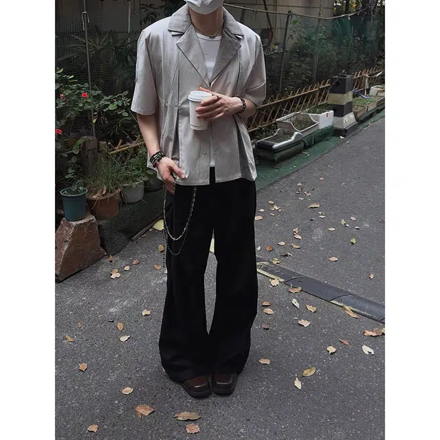 拓菲 解构几何西装领假两件短袖衬衫 男女同款