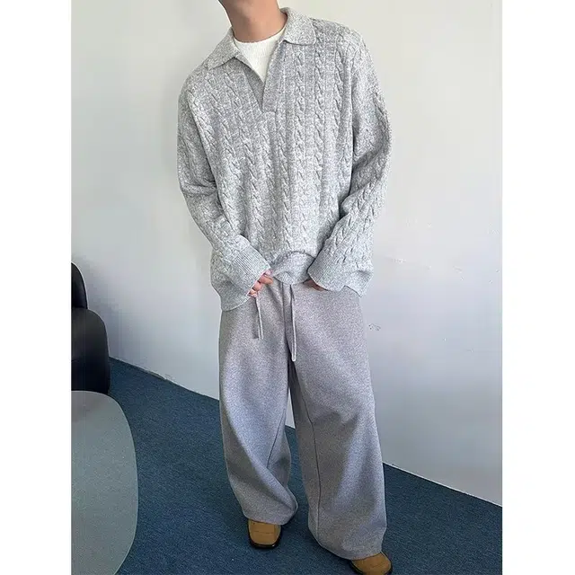 拓菲 韩版假两件撞色拼接翻领情侣款秋冬季宽松套头上衣针织衫 男女同款