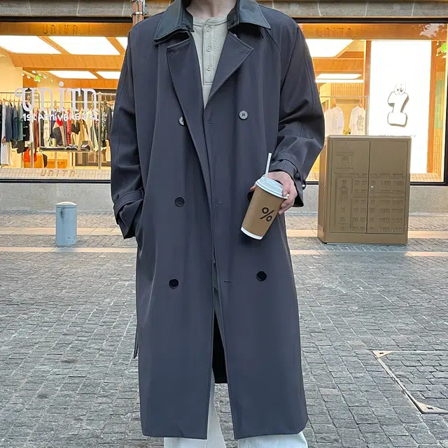 拓菲 翻领拼皮设计感男中长款秋冬季过膝宽松痞帅高级感外套大衣 男女同款