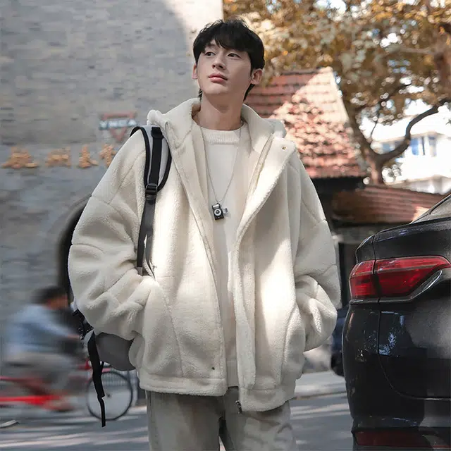 拓菲 羊羔毛外冬季加厚连帽棉衣高级感羊羔绒防寒机车服棉服 男女同款