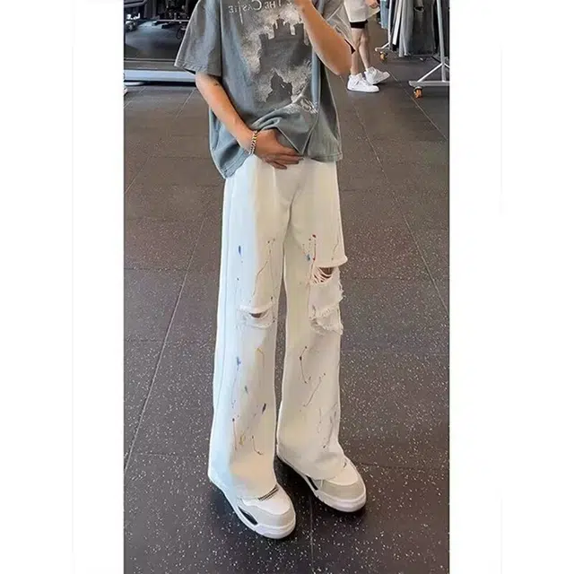 拓菲 美式高街宽松直筒潮牌痞帅薄款牛仔裤 男女同款