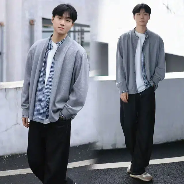 拓菲 秋冬款衬衫拼接假两件男叠穿开衫学院风外套男款针织衫 男女同款