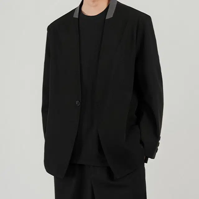 拓菲 日系复古无领西服男士春秋季外套潮牌宽松韩版垫肩休闲上衣西装 男女同款