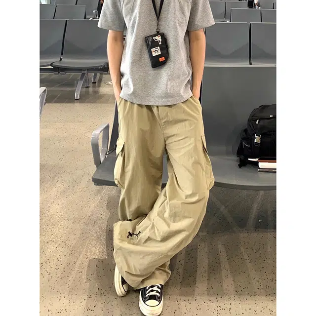 拓菲 美式痞帅褶设计感直筒宽松夏季阔腿薄款休闲裤长裤 男女同款