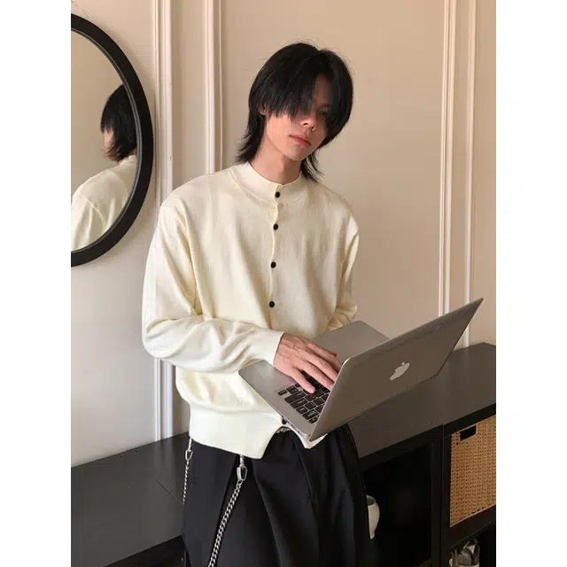 拓菲 半高领开衫短款合身秋冬老钱外套男外搭针织衫 男女同款