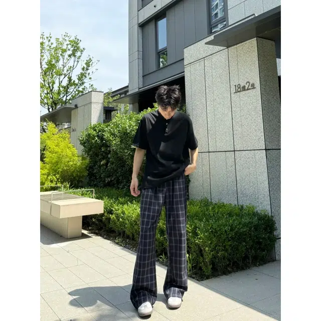 拓菲 何以至此美式复古格子休闲裤微喇弯刀裤宽松直筒长裤 男女同款